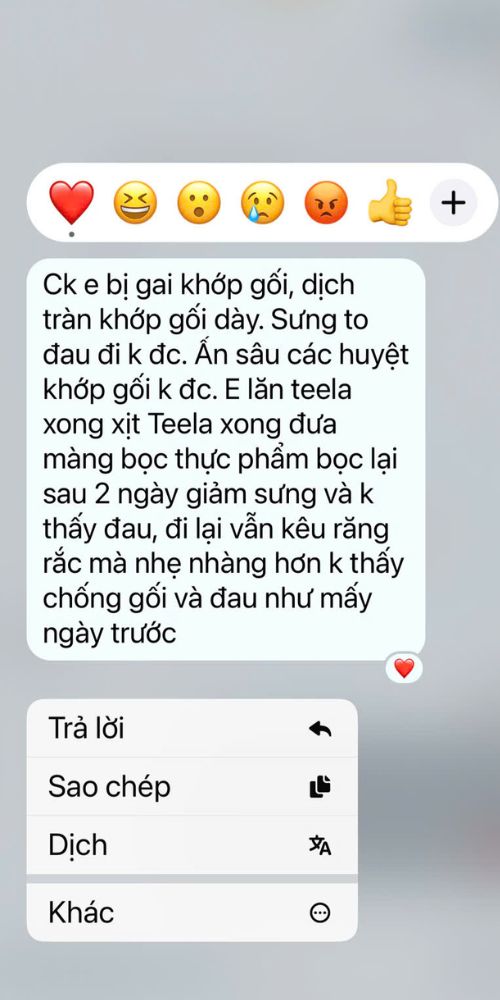 Đánh giá của khách hàng dùng xịt xương khớp Teela